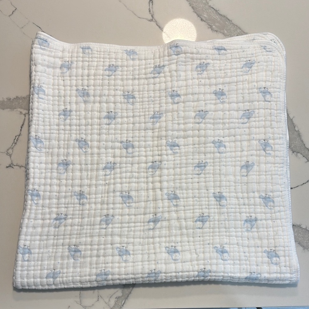 aden + anais White Baby Blanket with Blue and Green Animal Print